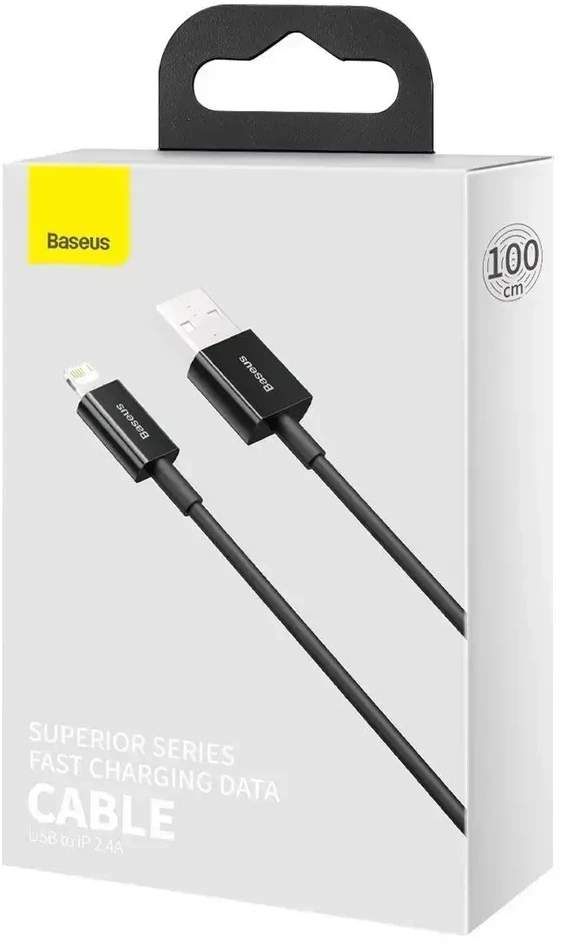 Baseus „Superior“ serijos CALYS-A01 duomenų perdavimo ir įkrovimo kabelis | USB-A į Lightning | 12 W | 1 m | juodas