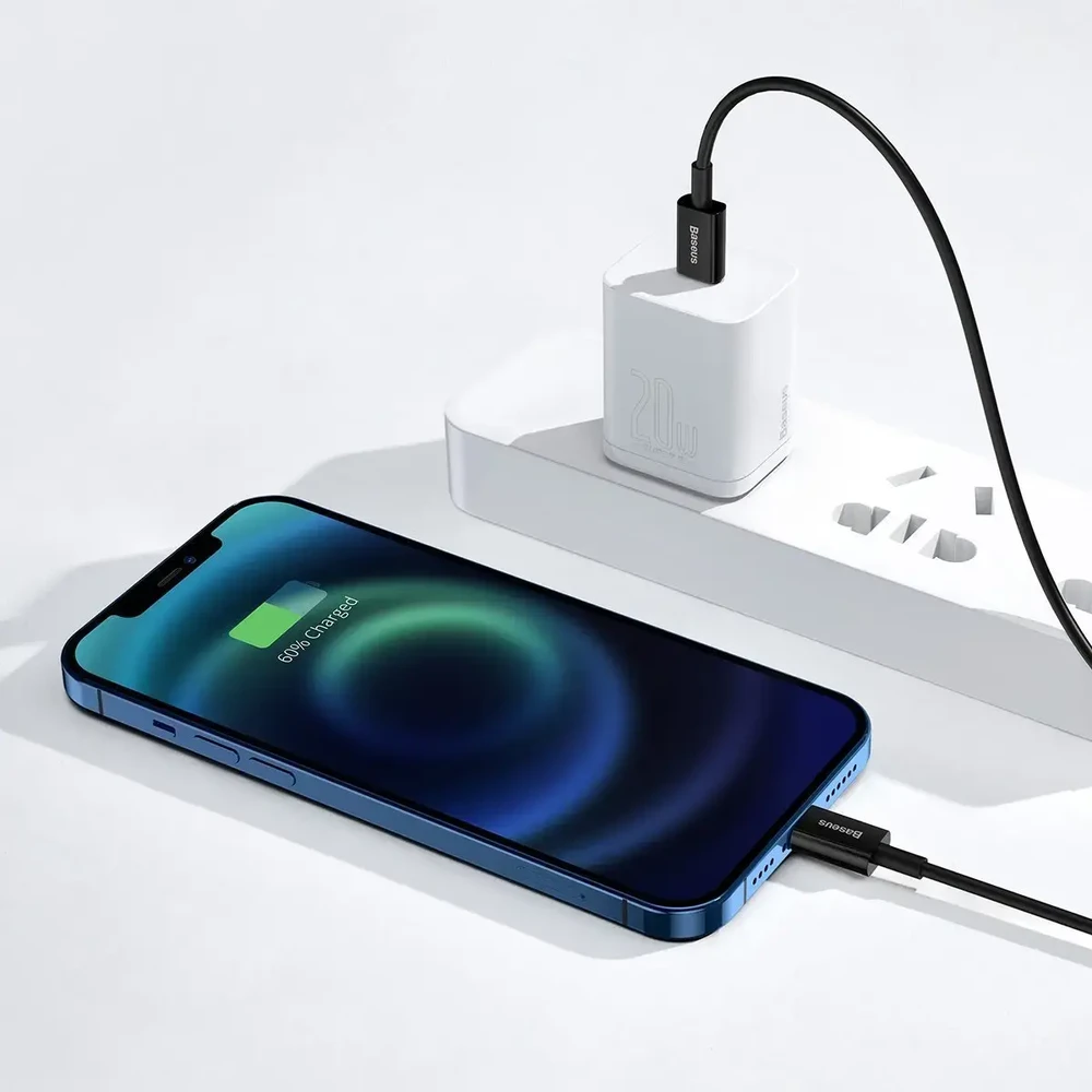 „Baseus Superior Series CATLYS-C01“ duomenų perdavimo ir įkrovimo laidas | USB-C į „Lightning“ | 20 W | 2 m | juodas