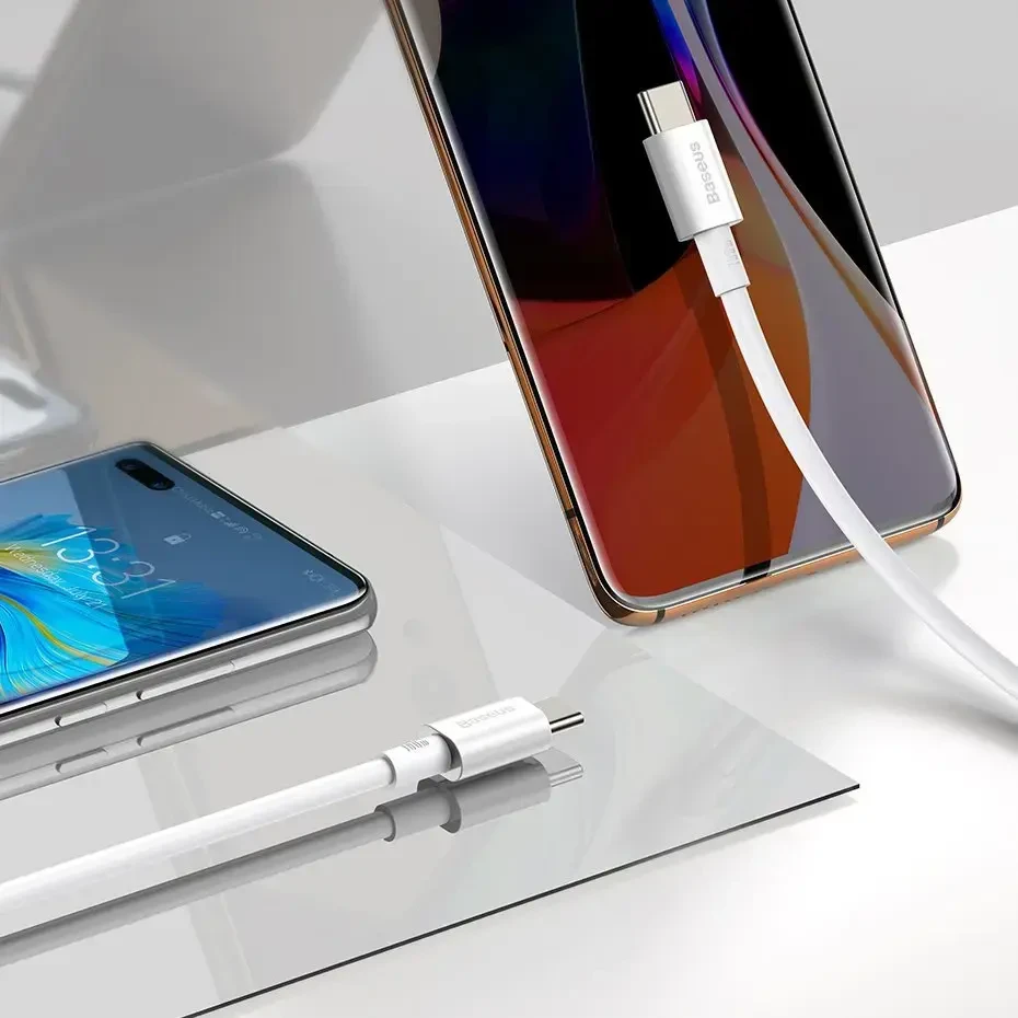 Baseus Superior serijos CATYS-C02 duomenų perdavimo ir įkrovimo kabelis | USB-C į USB-C | 100 W | 2 m | balta