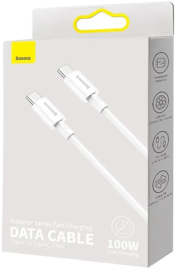 Baseus Superior serijos CATYS-C02 duomenų perdavimo ir įkrovimo kabelis | USB-C į USB-C | 100 W | 2 m | balta