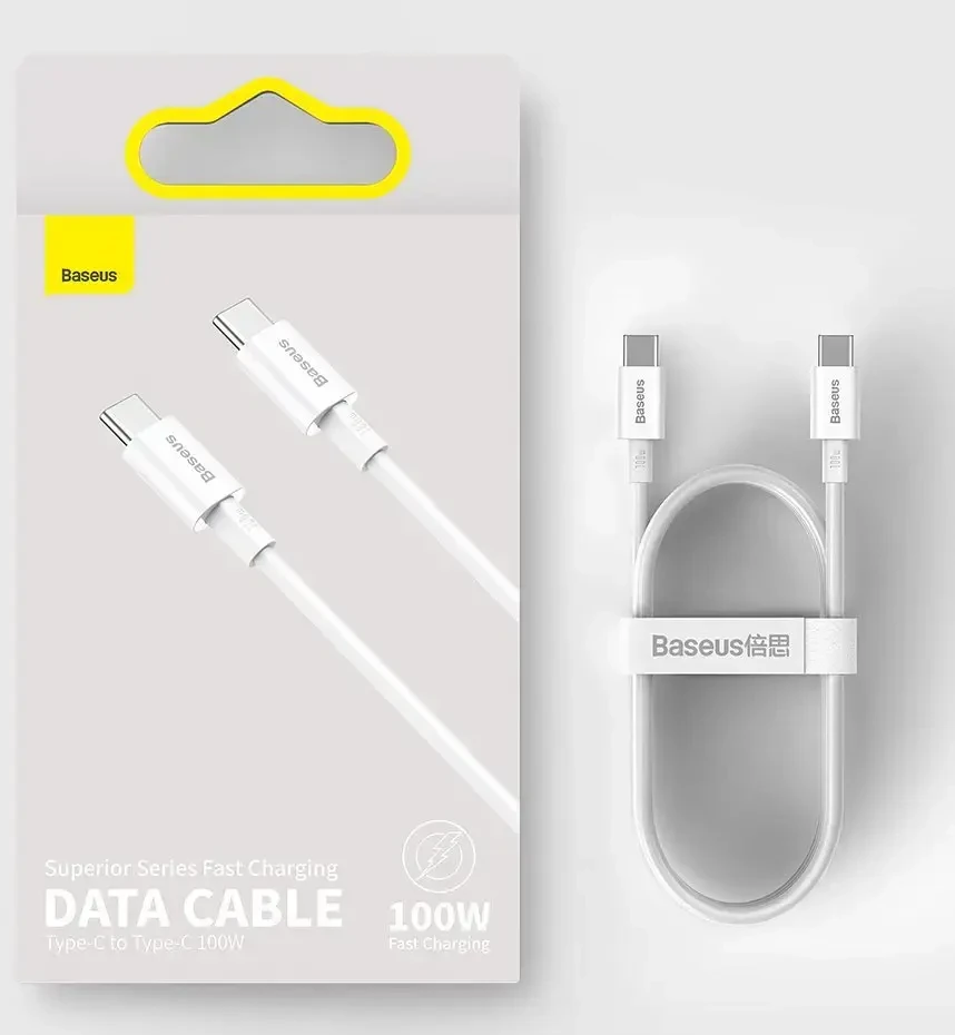 Baseus Superior serijos CATYS-C02 duomenų perdavimo ir įkrovimo kabelis | USB-C į USB-C | 100 W | 2 m | balta