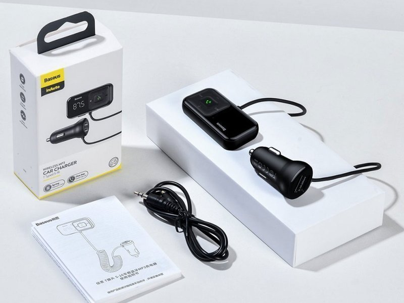 Transmiteris Baseus T-Typed S-16 Bluetooth MP3 grotuvas/FM bangų moduliatorius (laisvų rankų įranga,Micro SD,LCD,2xUSB Quick Charge 2.1A įkroviklis) juodas CCTM-D01