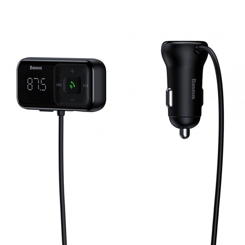 Transmiteris Baseus T-Typed S-16 Bluetooth MP3 grotuvas/FM bangų moduliatorius (laisvų rankų įranga,Micro SD,LCD,2xUSB Quick Charge 2.1A įkroviklis) juodas CCTM-D01