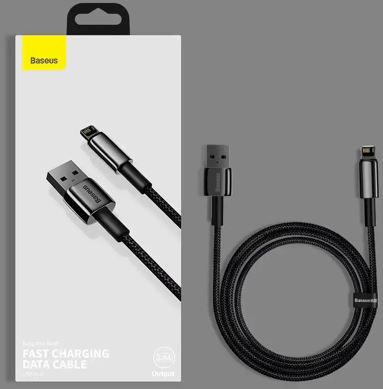 Baseus Tungsten Gold duomenų perdavimo ir įkrovimo kabelis | USB-A į Lightning | 12W | 1 m | juodas