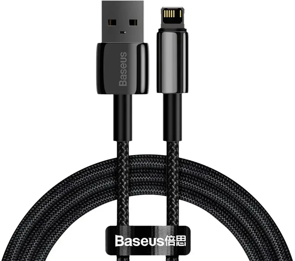 Baseus Tungsten Gold duomenų perdavimo ir įkrovimo kabelis | USB-A į Lightning | 12W | 1 m | juodas