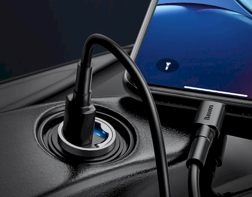 Įkroviklis automobilinis Baseus Tiny Star Mini Quick Charge Type-C to lightning 18W su 1m laidu pilkos spalvos TZVCHX-0G