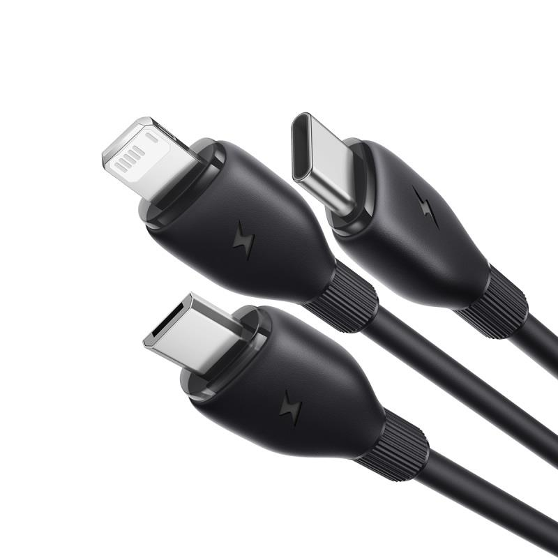 „Baseus“ itin greitas „vienas už tris“ greito įkrovimo kabelis USB-A iki M+L+C 3,5A 0,8 m Cosmic juodos spalvos