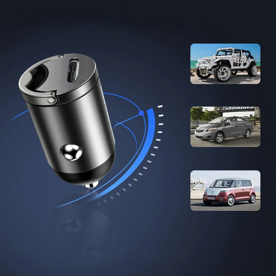 Baseus Tiny Star PPS automobilinis įkroviklis Type-C 30W (pilkas)