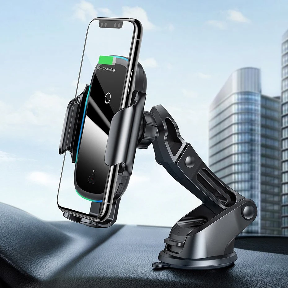 Baseus Light Electric Automobilinis laikiklis su Qi belaidžiu įkrovimu - Juodas
