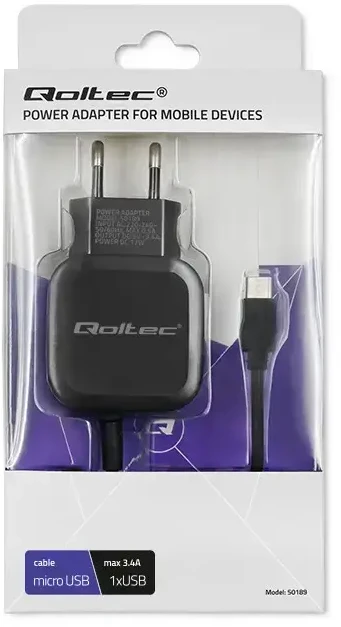 Qoltec Charger travel charger | 17W | USB-A | with Micro USB cable included