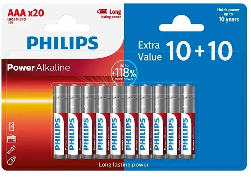 Baterijos PHILIPS AAA LR03 Blister 10+10 vnt.
