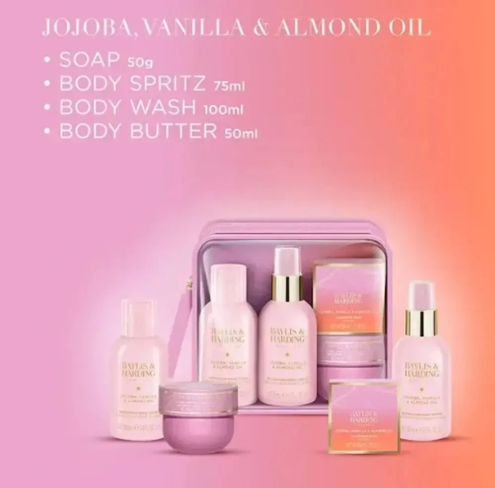 Baylis & Harding Jojoba, Vanilla & Almond Oil Travel Wash Bag Giftset in Clear