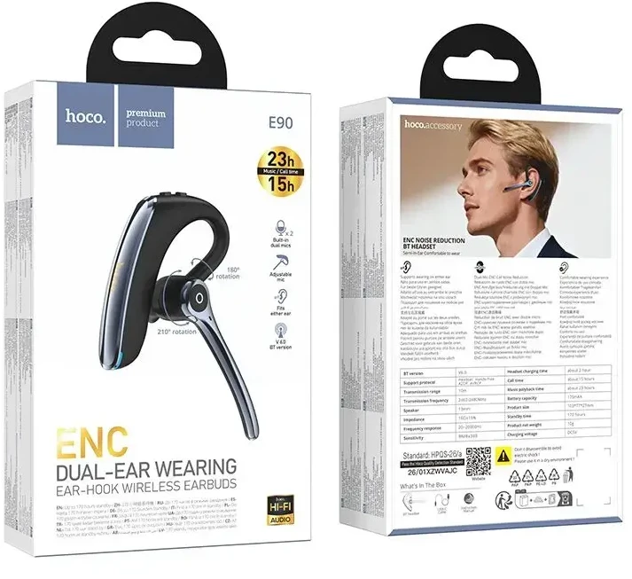 Belaidės mono ausinės (ENC, BT 6.0, 170mah) Hoco E90 juodas