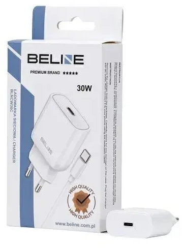 Beline Charger 1x USB-C 30W + cableUSB-C baltos spalvos /baltos spalvos PD 3.0 BLNCW30C GaN