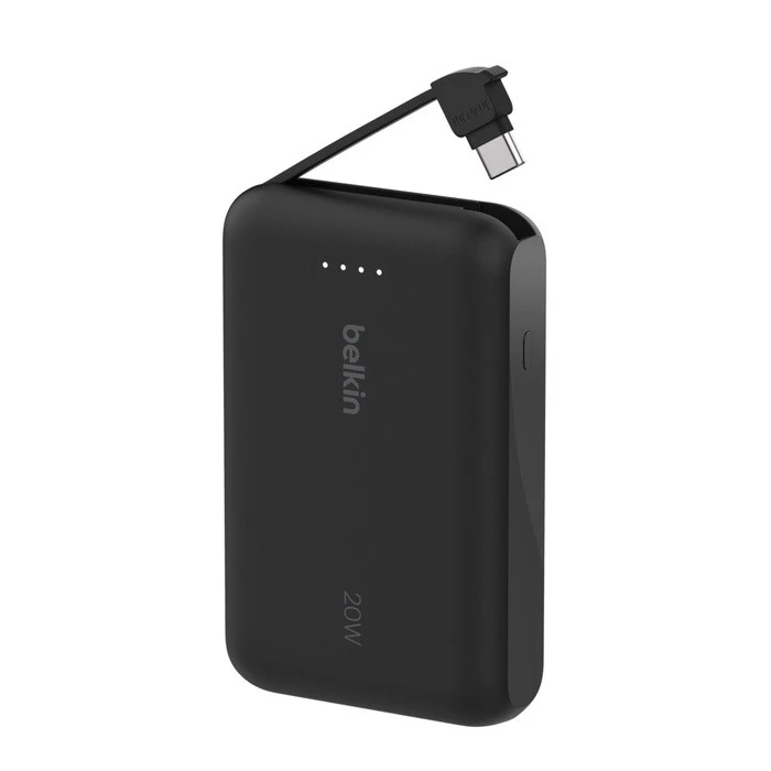 Belkin 10 000 mAh 20W įmontuotas kabelis USB-C juoda