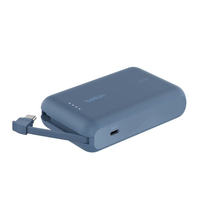 Belkin 10 000 mAh 20W įmontuotas kabelis USB-C mėlyna