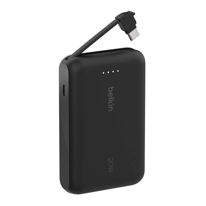 Belkin 10 000 mAh 20W įmontuotas kabelis USB-C juoda