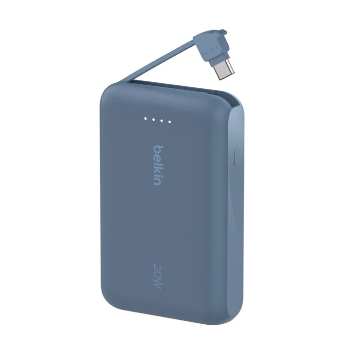 Belkin 10 000 mAh 20W įmontuotas kabelis USB-C mėlyna