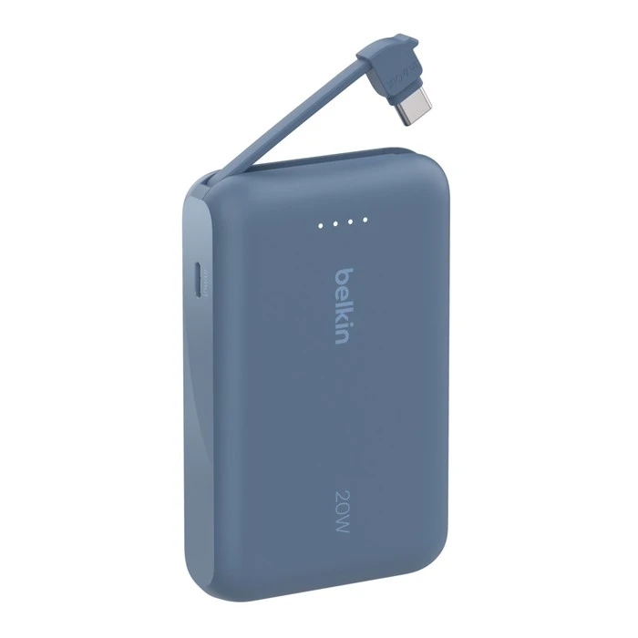 Belkin 10 000 mAh 20W įmontuotas kabelis USB-C mėlyna