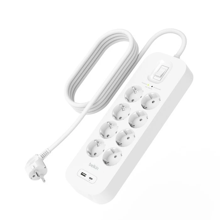 Belkin 900J, 8 Schuko lizdai, USB-A, USB-C PD, 2 m
