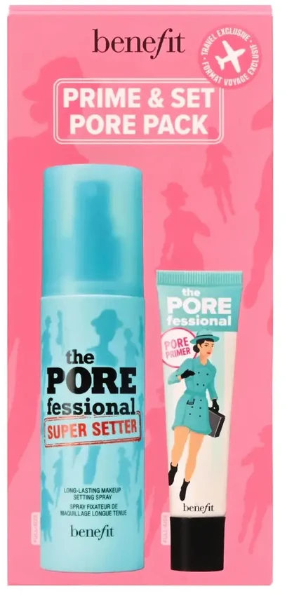 Benefit Prime & Set Pore Pack rinkinys (The Porefessional Super Setter makiažo fiksatorius, 120 ml + The Porefessional Smoothing Face Primer makiažo bazė, 22 ml)