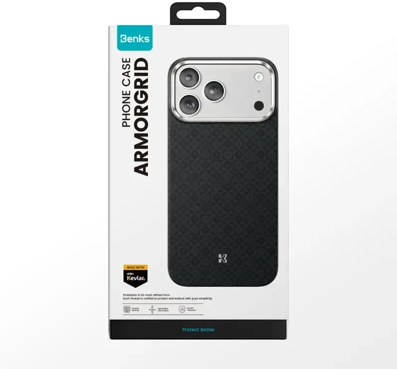 Benks Magnetic Armor Air Armor Grid Kevlar dėklas Metal Frame 600D (B070) skirtas Apple iPhone 17 Pro Max juodas