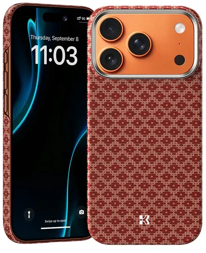 Benks dėklas Magnetic Armor Air Armor Grid Kevlar Metal Frame 600D (H070) skirtas Apple iPhone 17 Pro Max oranžinės spalvos
