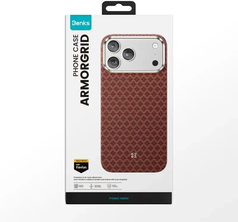 Benks Magnetic Armor Air Armor Grid Kevlar dėklas Metal Frame 600D (0069) skirtas iPhone 17 Pro oranžinis