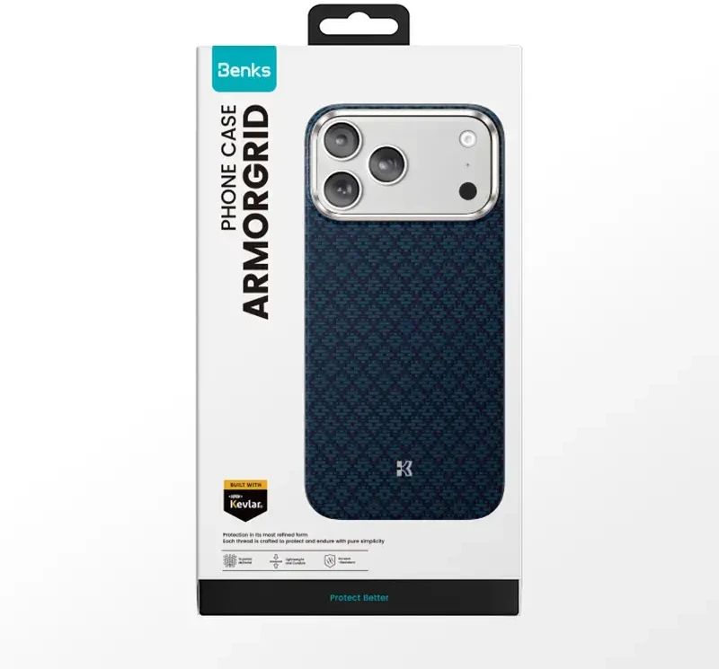 Benks Magnetic Armor Air Armor Grid Kevlar dėklas Metal Frame 600D (0067) skirtas Apple iPhone 17 mėlynas