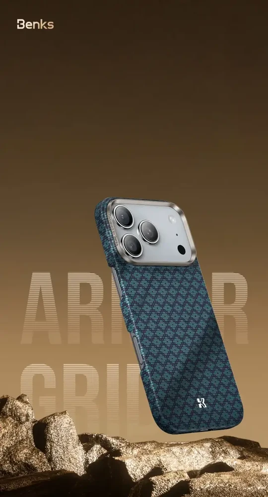 Benks Magnetic Armor Air Armor Grid Kevlar dėklas Metal Frame 600D (0069) skirtas iPhone 17 Pro oranžinis