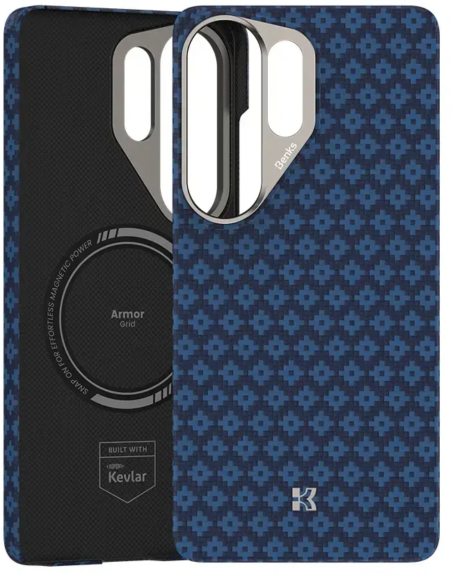 Benks dėklas Magnetic Armor Air Armor Grid Kevlar Metal Frame 600D (A050) skirtas Samsung Galaxy S26 Ultra mėlynos spalvos