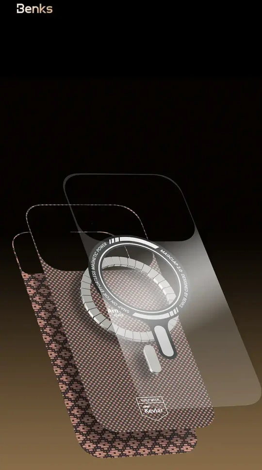 Dėklas Benks Magnetic Armor Air Armor Grid Kevlar Case Metal Frame 600D (A068) skirtas Apple iPhone 17 Air aukso spalvos