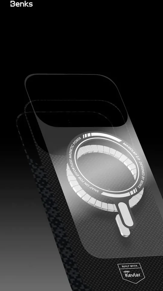 Dėklas Benks Magnetic Armor Air Armor Grid Kevlar Case Metal Frame 600D (B067) skirtas Apple iPhone 17 juodos spalvos
