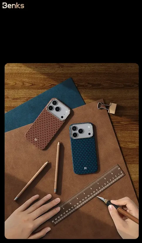 Benks Magnetic Armor Air Armor Grid Kevlar dėklas Metal Frame 600D (0069) skirtas iPhone 17 Pro oranžinis