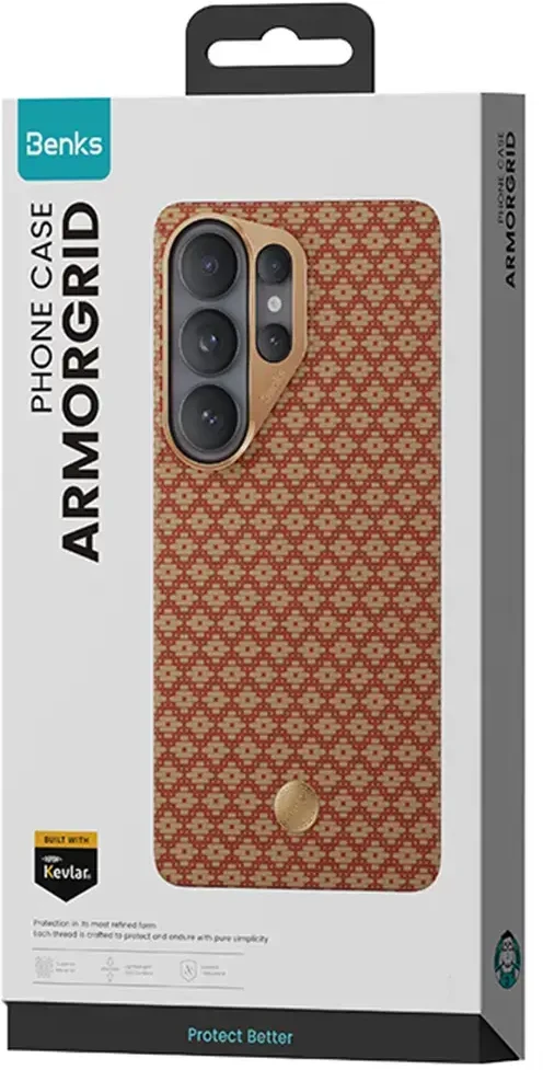 Benks Dėklas Magnetic Armor Air Armor Grid Kevlar Metal Frame 600D (C.K.FL.SA.GD.A050) skirta Samsung Galaxy S26 Ultra FORTUNE oranžinės spalvos