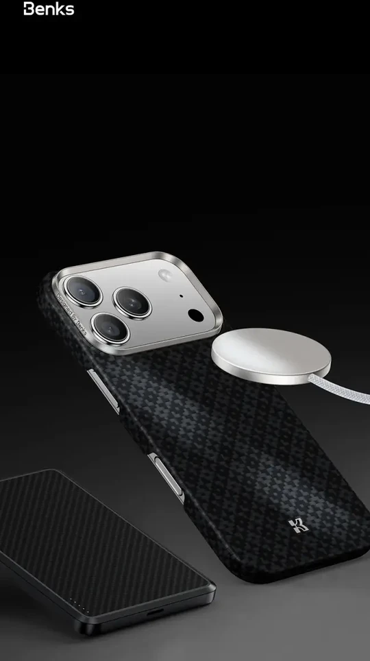 Dėklas Benks Magnetic Armor Air Armor Grid Kevlar Case Metal Frame 600D (B067) skirtas Apple iPhone 17 juodos spalvos