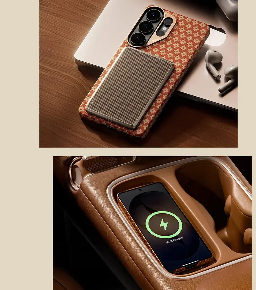 Benks Dėklas Magnetic Armor Air Armor Grid Kevlar Metal Frame 600D (C.K.FL.SA.GD.A050) skirta Samsung Galaxy S26 Ultra FORTUNE oranžinės spalvos