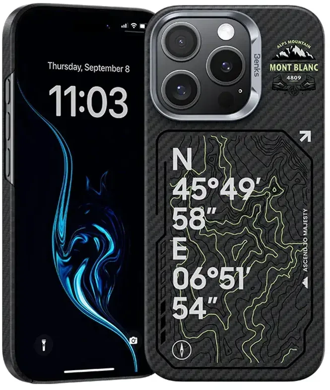 Benks dėklas Magnetic Armor Air Kevlar 600D Summit Mont-Blanc (A065), skirtas iPhone 16 Pro