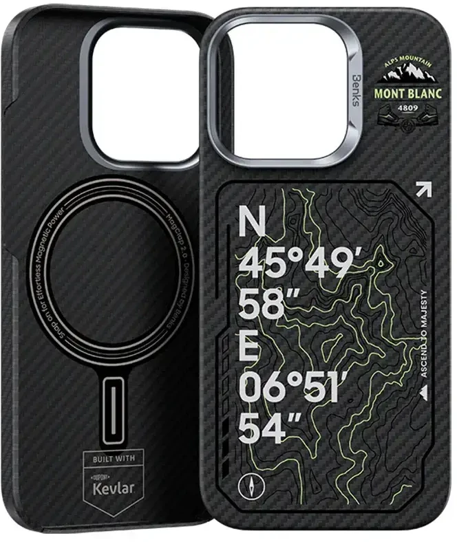 Benks dėklas Magnetic Armor Air Kevlar 600D Summit Mont-Blanc (A065), skirtas iPhone 16 Pro