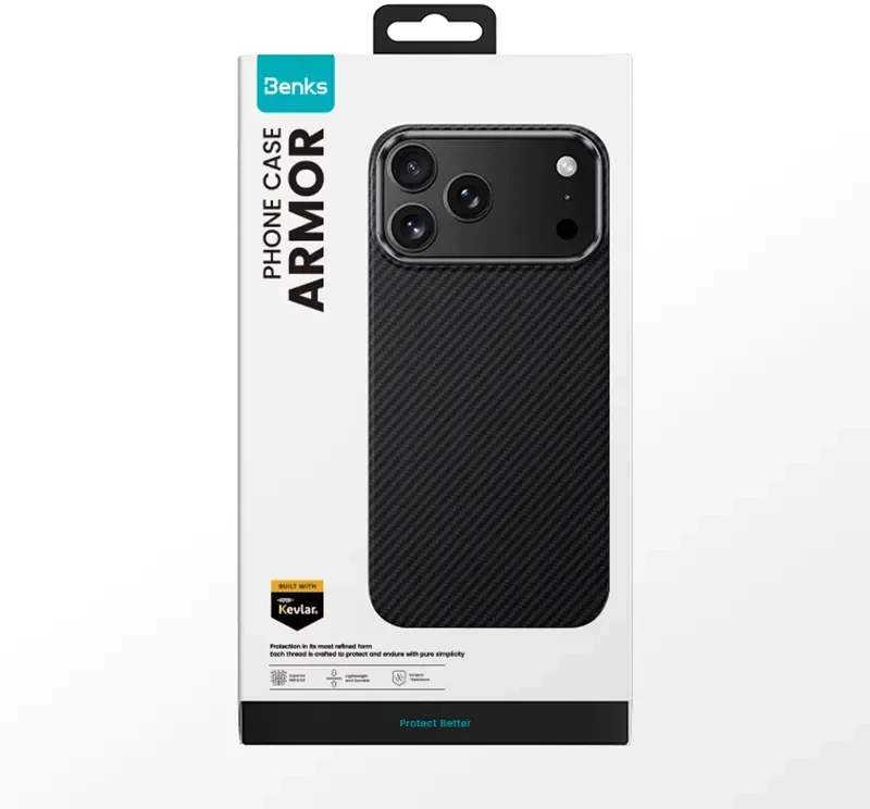 Benks Dėklas Magnetic Armor Air Kevlar Metal Frame 600D (0070) skirtas Apple iPhone 17 Pro Max juodos spalvos