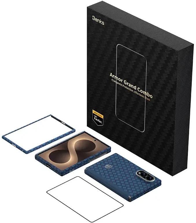Benks Dėklas Magnetic Armor Grid Air Grand Combo (C.K.FL.SA.BE.S060) skirtas Samsung Galaxy Z Fold 8 mėlynos spalvos