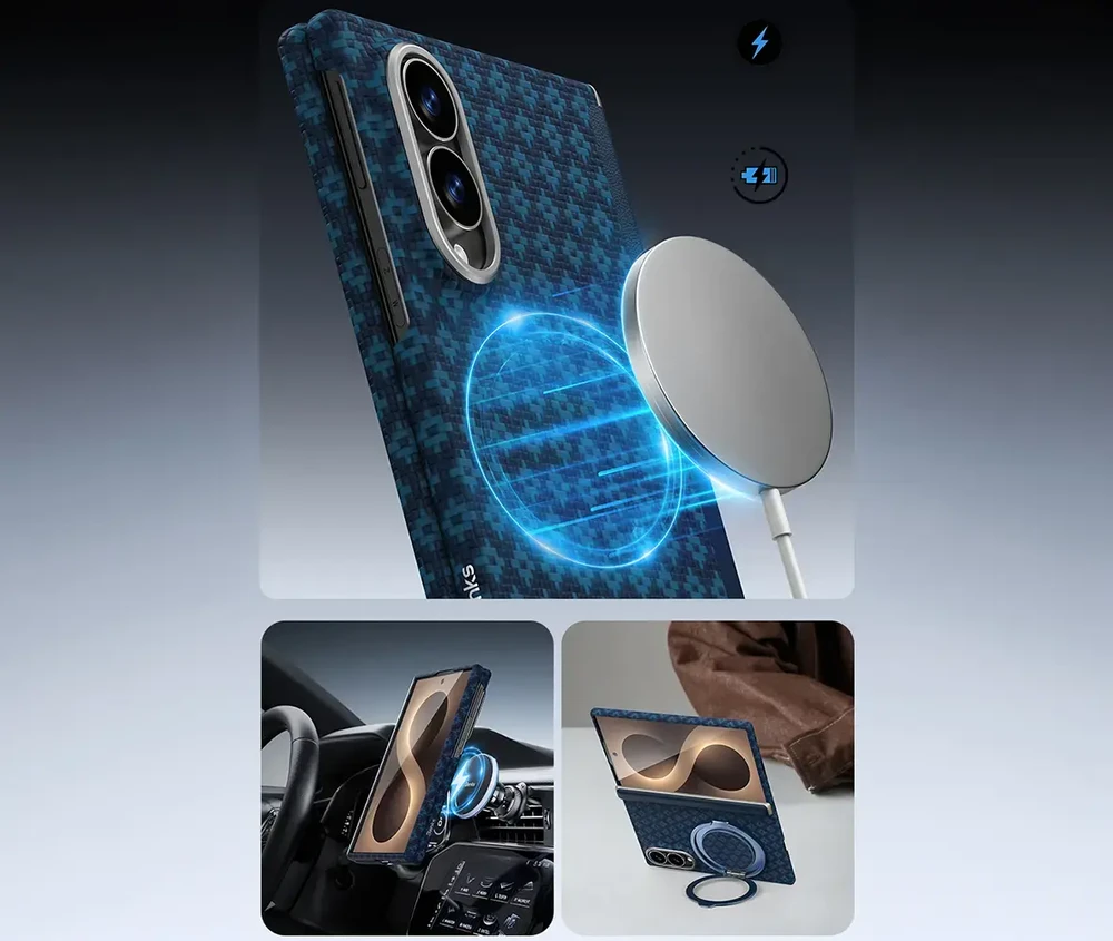 Benks Dėklas Magnetic Armor Grid Air Grand Combo (C.K.FL.SA.BE.S060) skirtas Samsung Galaxy Z Fold 8 mėlynos spalvos