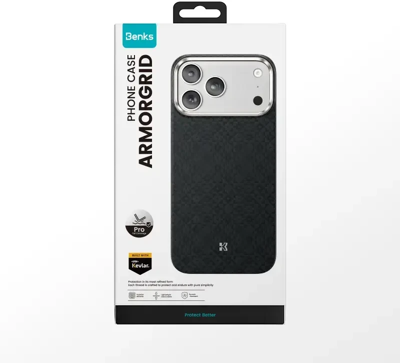 Benks Magnetic Armor Pro Armor Grid Kevlar dėklas Metal Frame 600D (Y070) skirtas Apple iPhone 17 Pro Max juodas