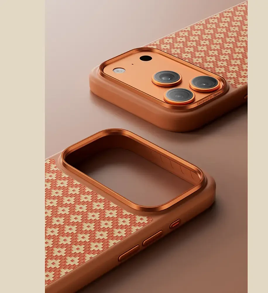 Benks Dėklas Magnetic Armor Pro Armor Grid Kevlar Metal Frame 600D (C.K.FL.AP.GD.F069) skirta Apple iPhone 17 Pro oranžinės spalvoa