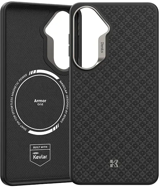 Benks Magnetic Armor Pro Armor Grid Kevlar dėklas Metal Frame 600D (H048) skirtas Samsung Galaxy S26 juodas