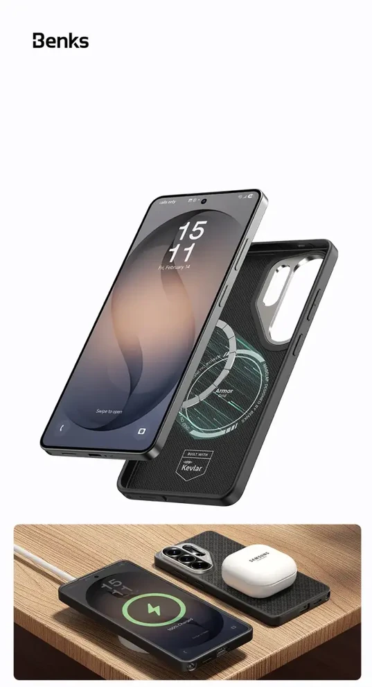 Benks Magnetic Armor Pro Armor Grid Kevlar dėklas Metal Frame 600D (H050) skirtas Samsung Galaxy S26 Ultra juodas