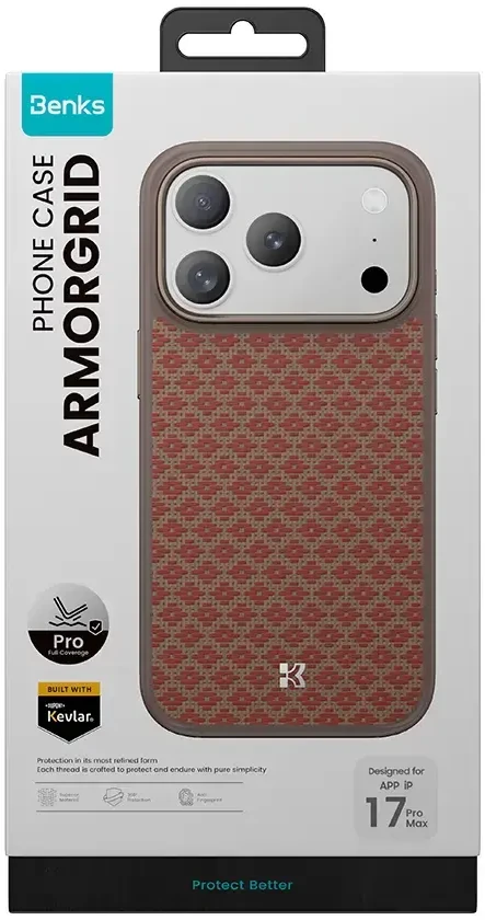 Benks Magnetic Armor Pro Armor Grid Kevlar dėklas Metal Frame 600D (YB69) skirtas Apple iPhone 17 Pro oranžinės spalvos