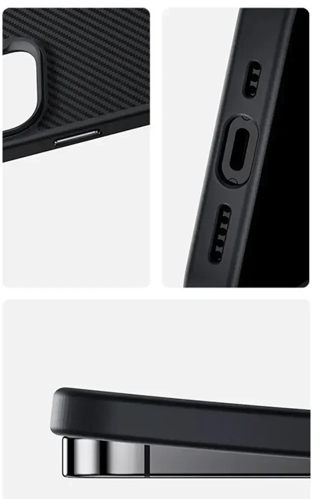 Benks Dėklas Magnetic Armor Pro Kevlar Metal Frame 600D (AD66), skirtas iPhone 16 Pro Max, juodos spalvos (Camera Control Button)