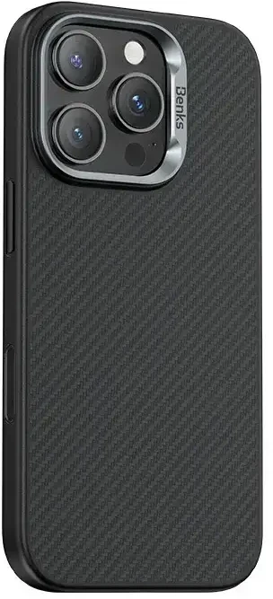 Benks Dėklas Magnetic Armor Pro Kevlar Metal Frame 600D (AD66), skirtas iPhone 16 Pro Max, juodos spalvos (Camera Control Button)