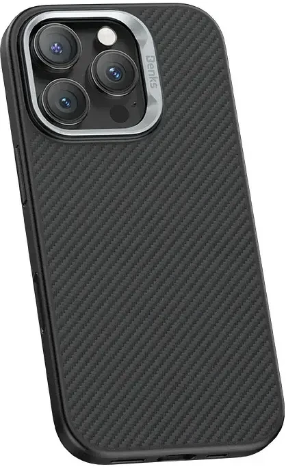 Benks Dėklas Magnetic Armor Pro Kevlar Metal Frame 600D (AD66), skirtas iPhone 16 Pro Max, juodos spalvos (Camera Control Button)